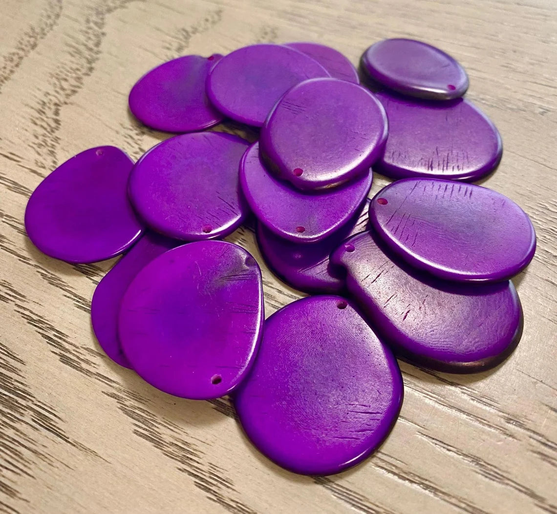 Tagua Slices Beads. 20 Purple Pieces.