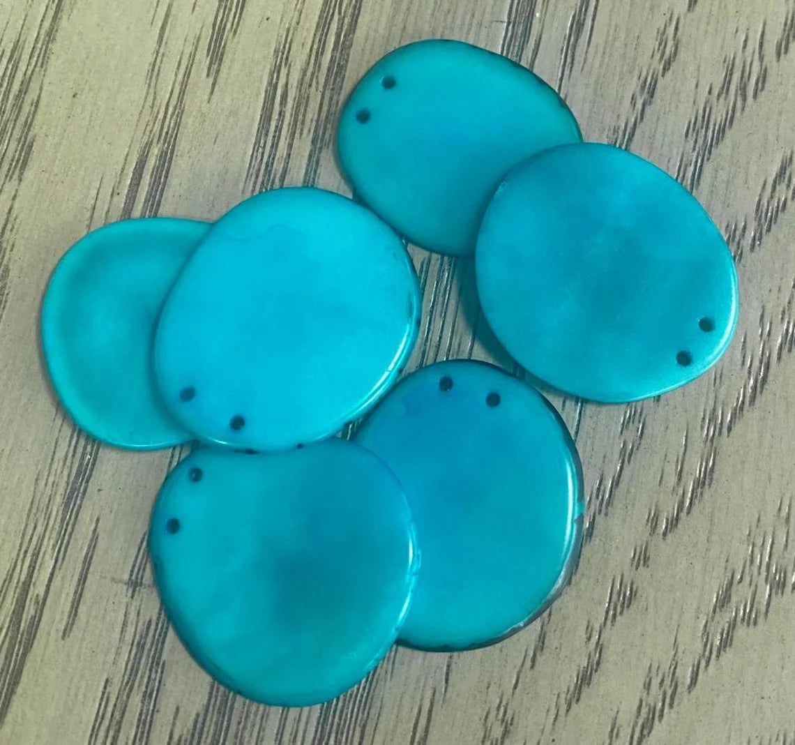 Tagua Slices Beads. 20 Blue Pieces