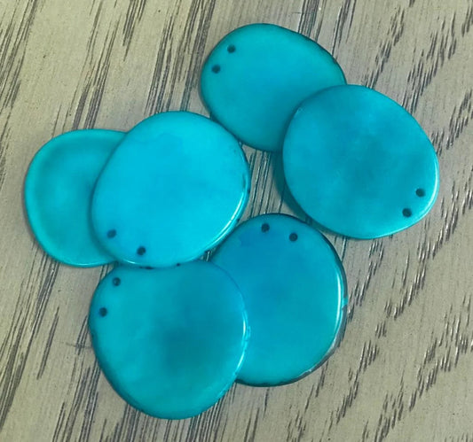 Tagua Slices Beads. 20 Blue Pieces