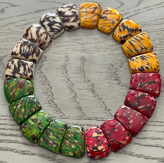 Tagua Rectangle Beads. 20 Multicolored Pieces.