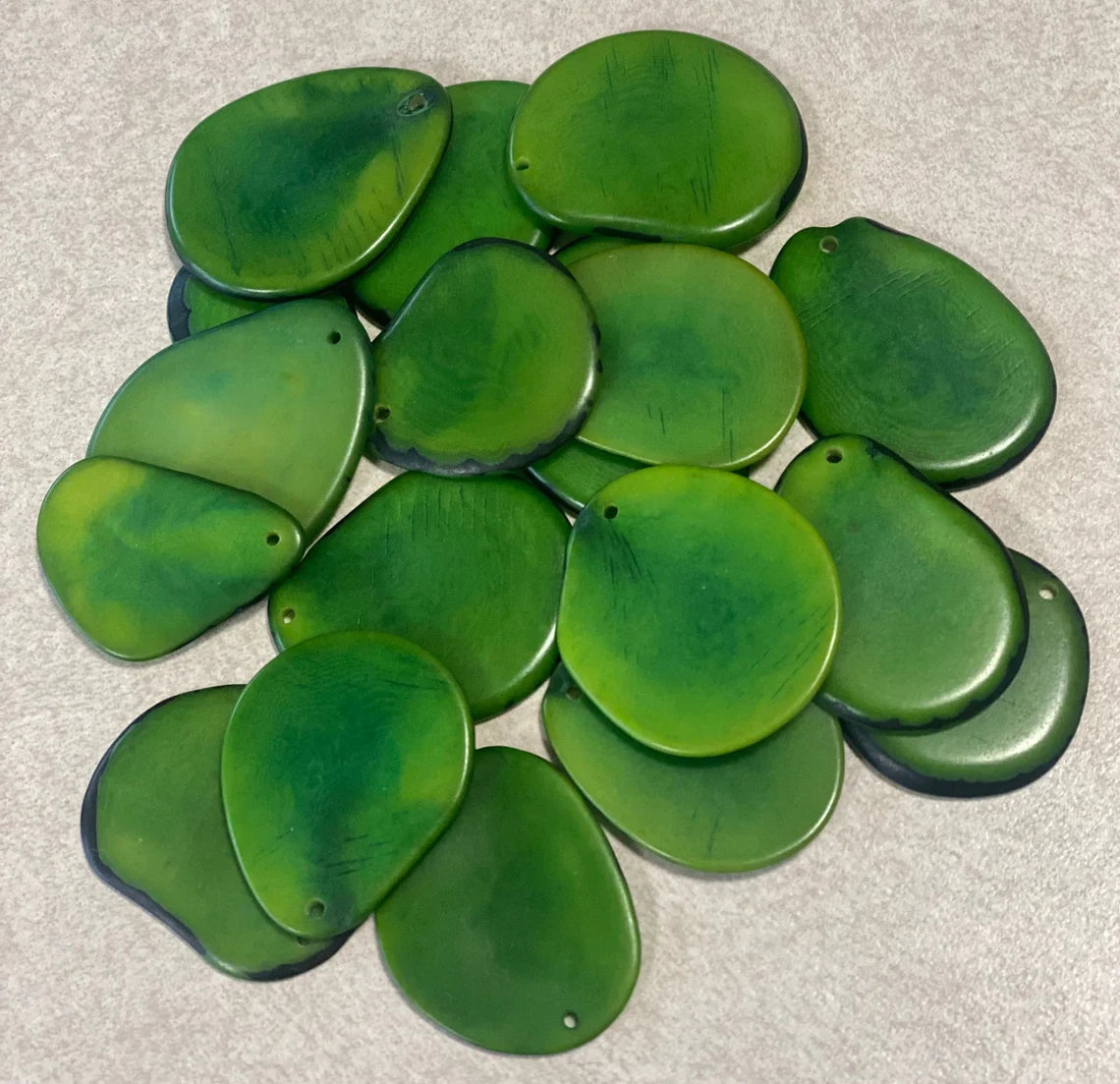 Tagua Slices Beads. 20 Green Pieces