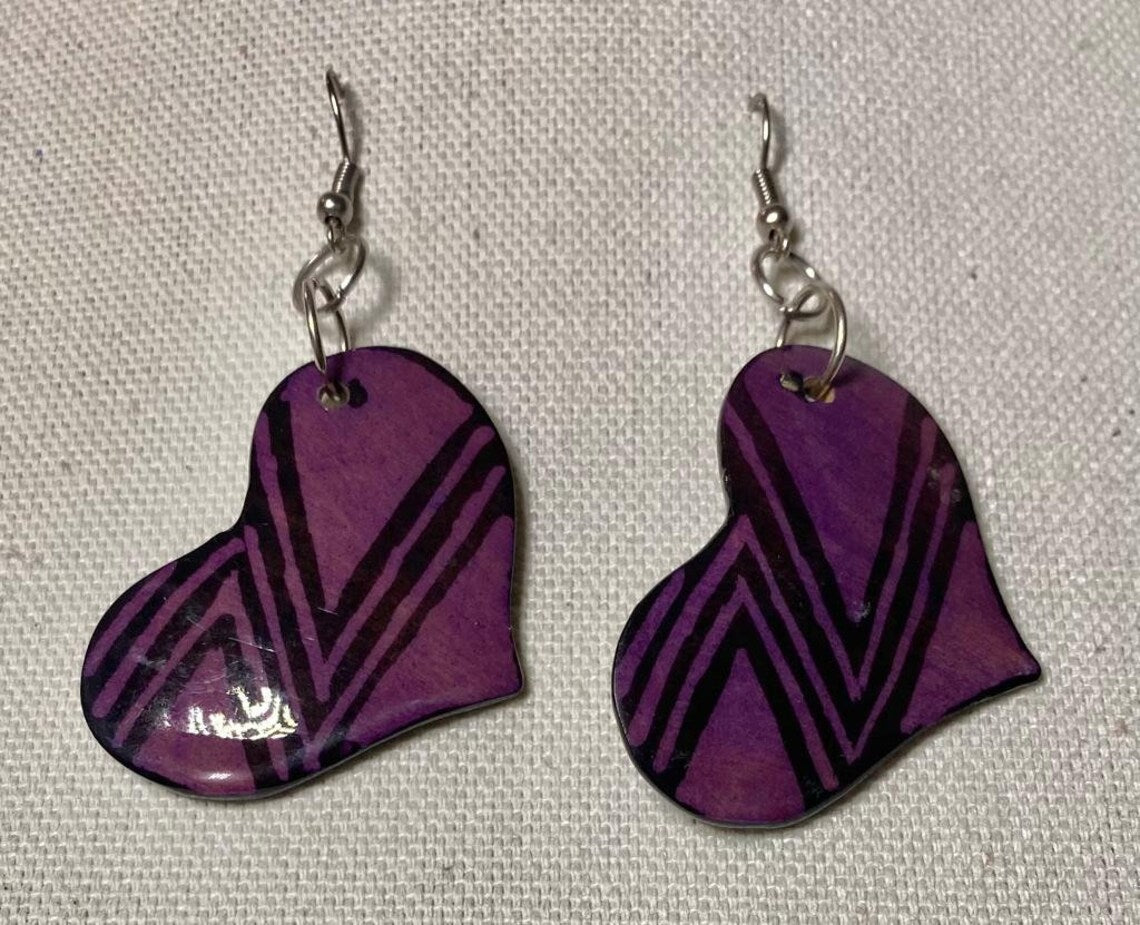 Tagua Pendant Necklace and Earrings Heart Shaped Set in Purple color
