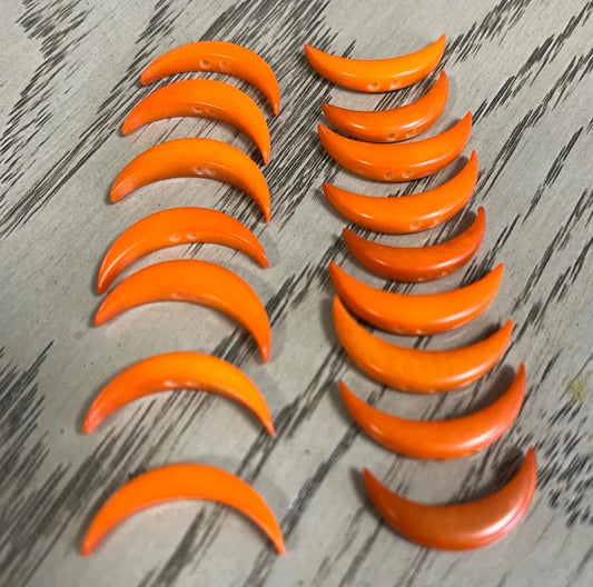 Tagua Crescent Moon Beads. 20 Orange Pieces