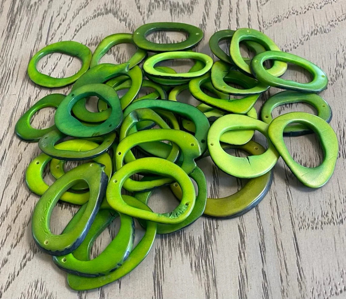Tagua Hoop Beads. 20 Green Pieces