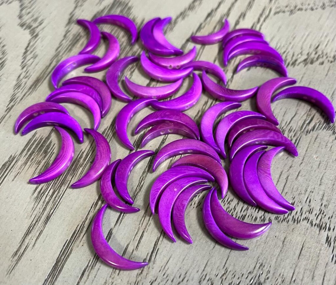 Tagua Crescent Moon Beads. 20 Purple or Yellow Pieces