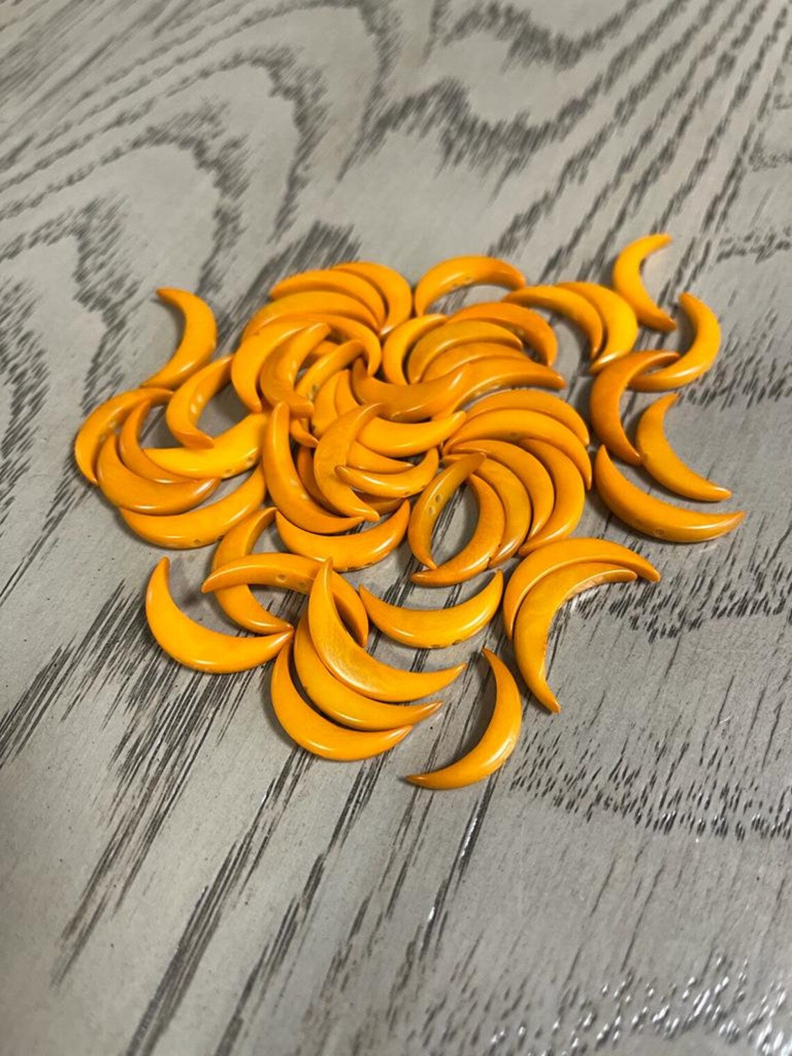 Tagua Crescent Moon Beads. 20 Purple or Yellow Pieces