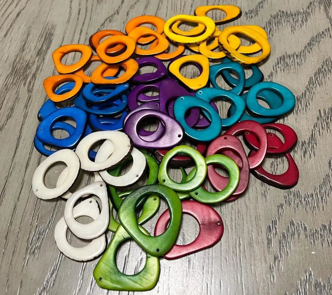 Tagua Hoop Beads. 50 Multicolored Pieces