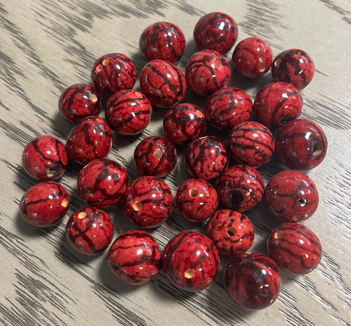 Natural Beads |Bombona Seed Beads| 30 Bombona Balls from Colombia. Red Bombona Seeds. It’s Punctured Straight Through. TBRed01