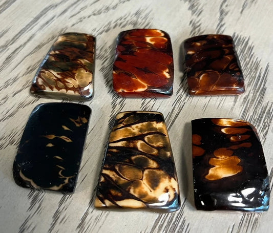 Tagua Rectangle Beads. 6 Brown Pieces