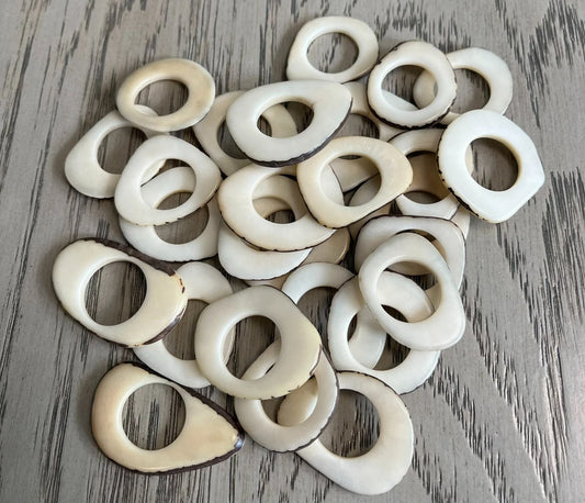 Tagua Hoop Beads. 20 White Pieces.