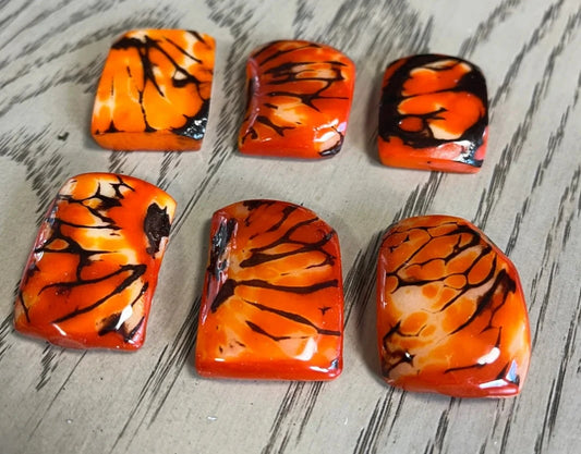 Tagua Rectangle Beads. 10 Orange Pieces.