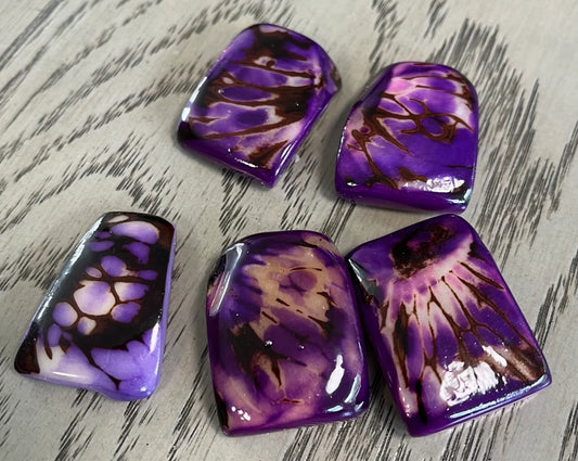 Tagua Rectangles Beads. 10 Purple Pieces
