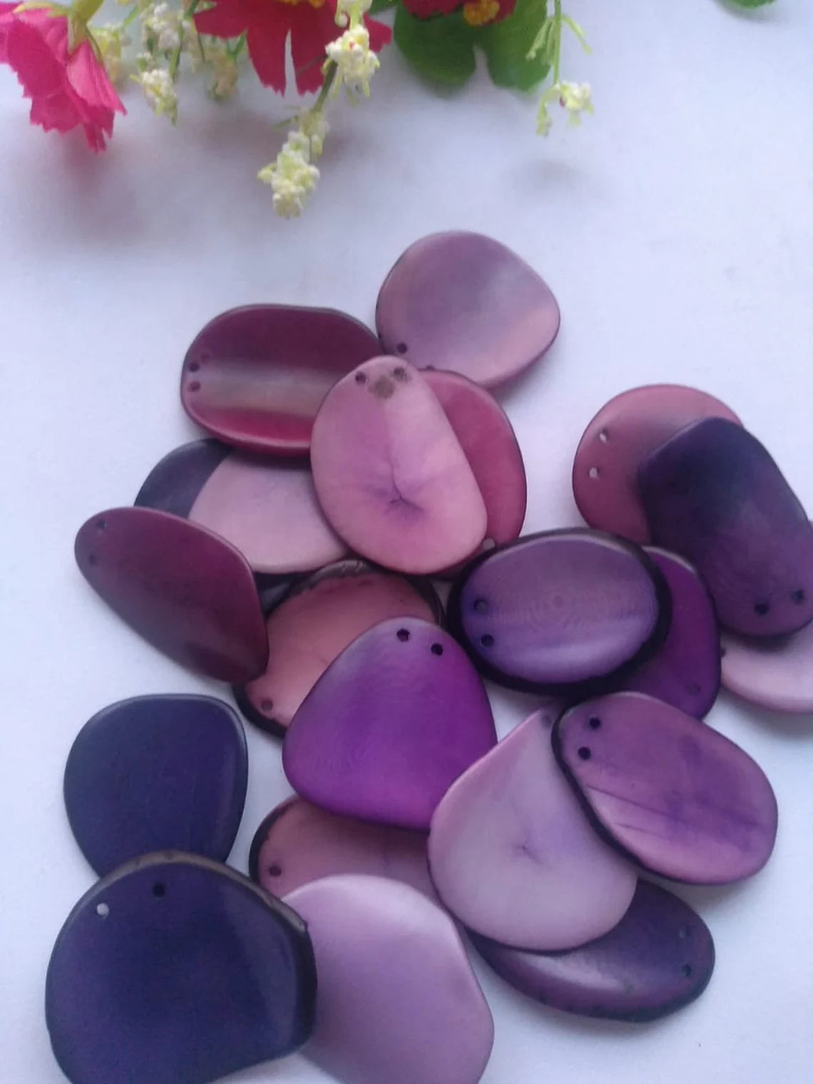 Tagua Slices Chip Beads. 20 Purple Pieces