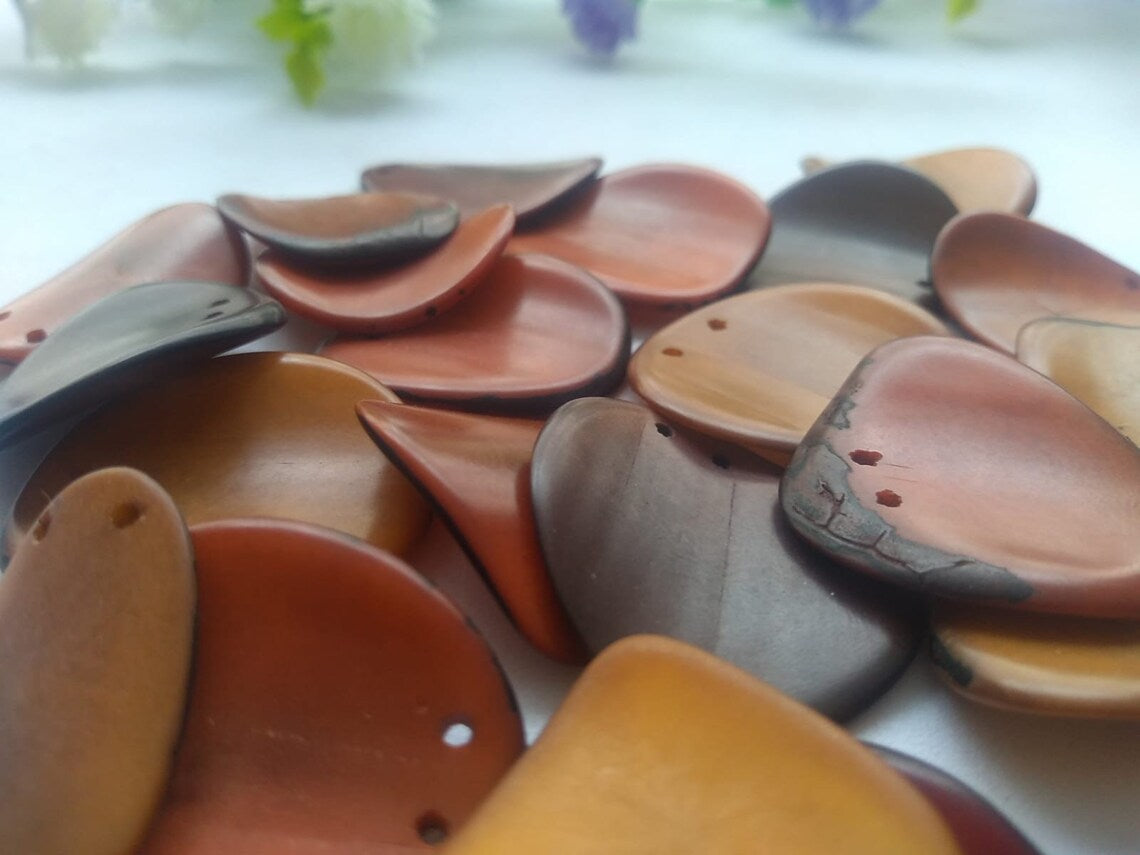Tagua Chip Slices Beads. 20 Yellow, Brown or Green Pieces.