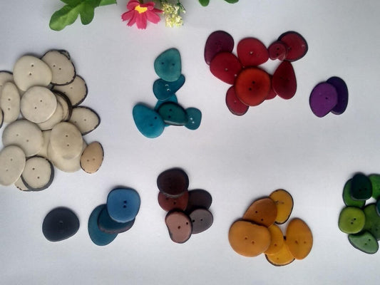 Tagua Button Slices. 59 Multicolored Pieces.