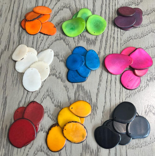 Tagua Slices Beads. 45 Multicolored Pieces.