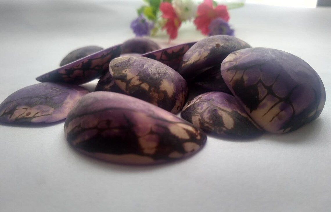 Tagua Half Nut Beads. 15 Purple Pieces