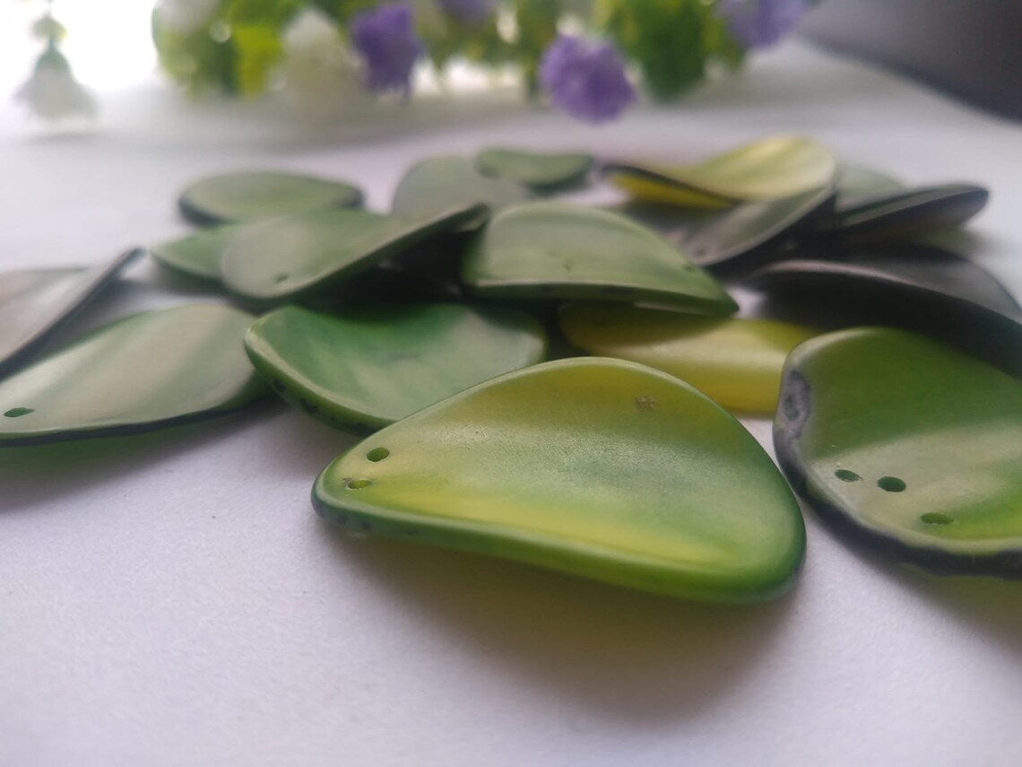 Tagua Chip Slices Beads. 20 Yellow, Brown or Green Pieces.