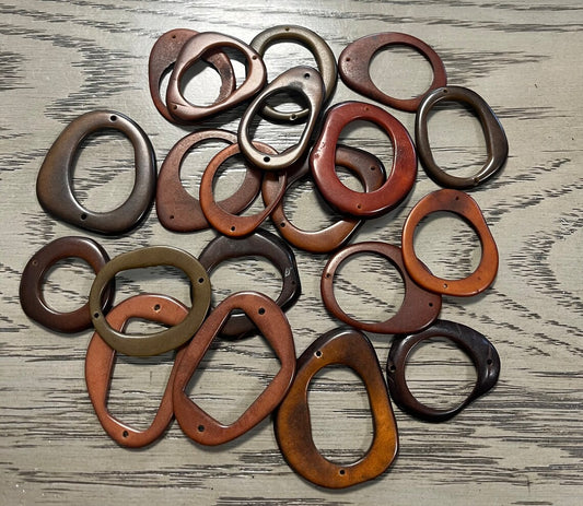 Tagua Hoop Beads. 20 Brown Pieces.