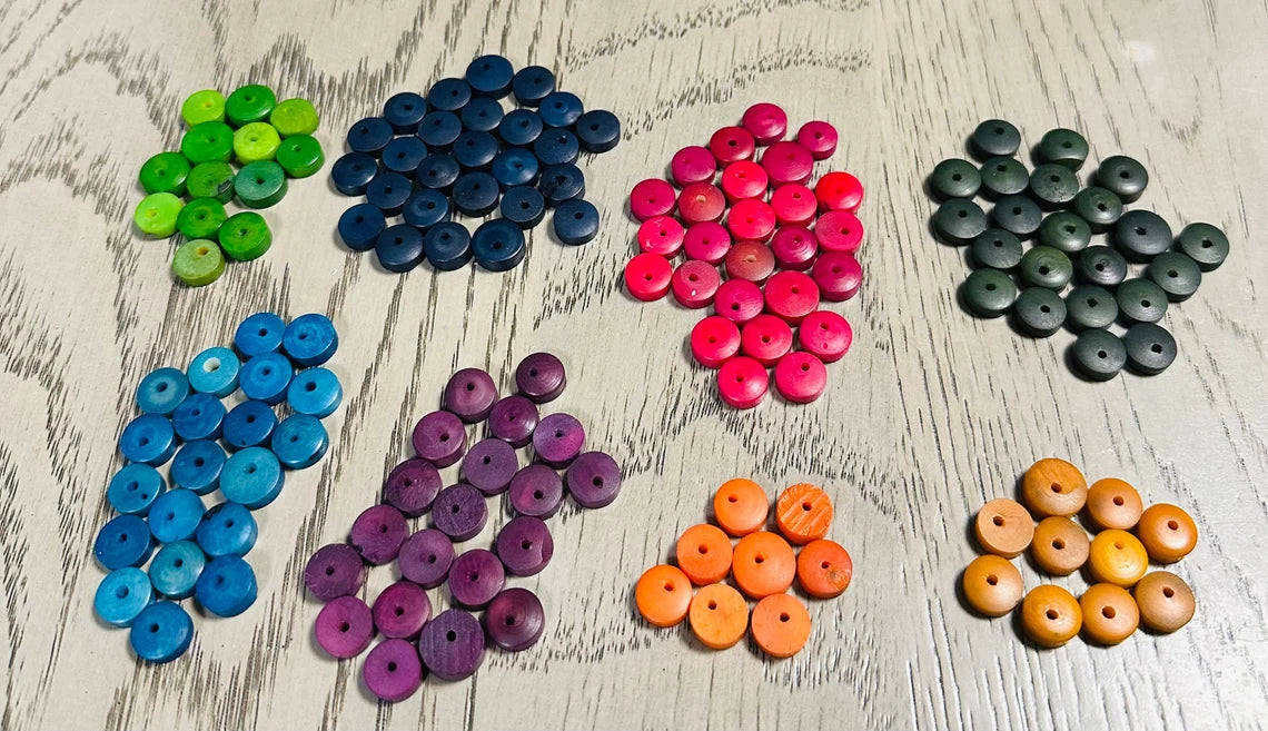 Tagua Donut Beads. 25 Mini Pink, Red and Magenta Pieces.