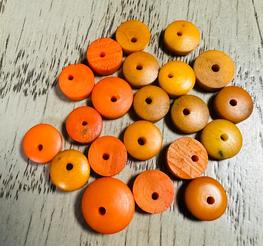 Tagua Donut Beads. 25 Mini Orange and Yellow Pieces.