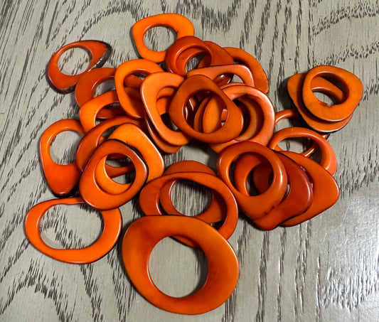 Tagua Hoop Beads. 20 Dark Orange Pieces