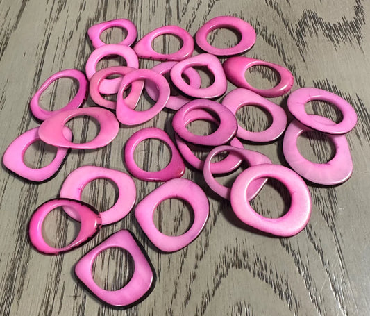 Tagua Hoop Beads. 20 Light Pink Pieces.