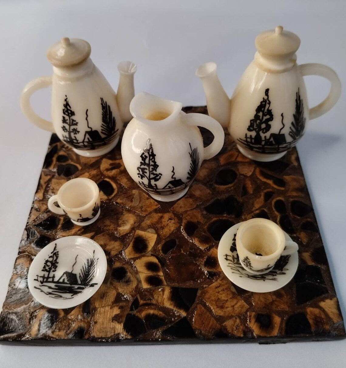 Tea Set Miniature Made withTagua Nut. 8 pieces
