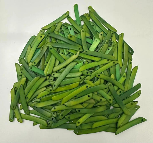 Tagua Stick Beads. 40 Green Pieces.