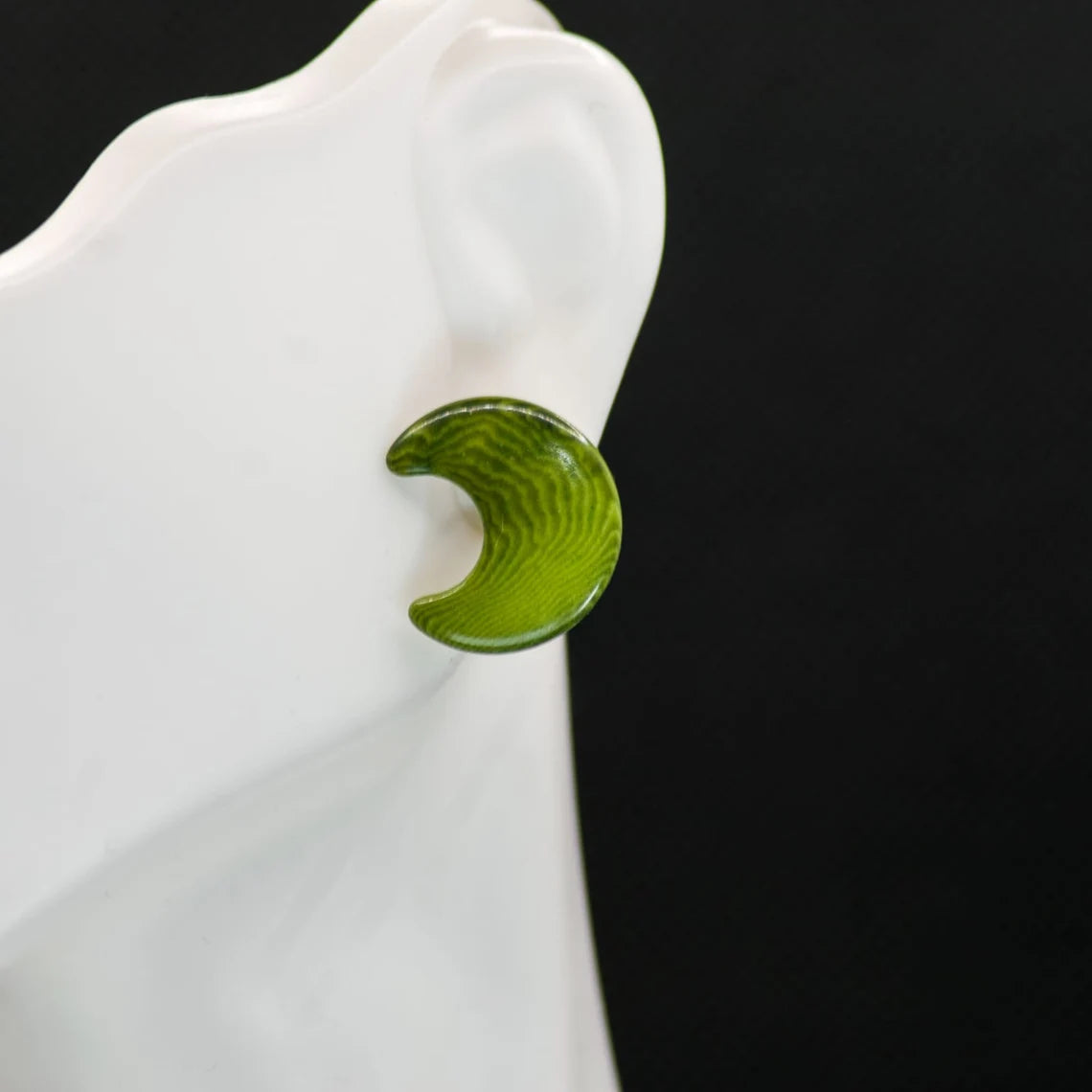 Tagua Earrings Moon Shaped set in Green Color