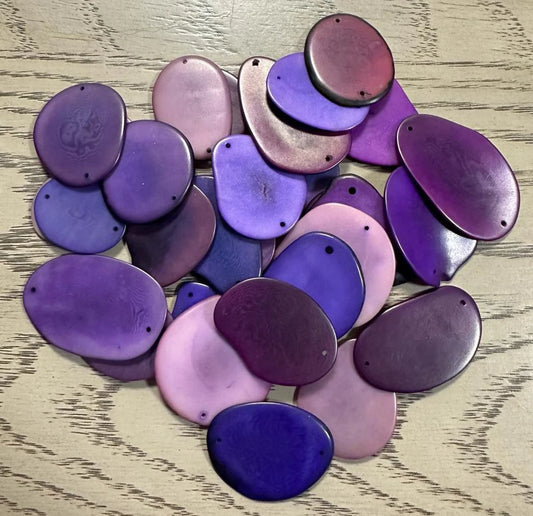 Tagua Chip Slices Beads. 20 Purple Pieces