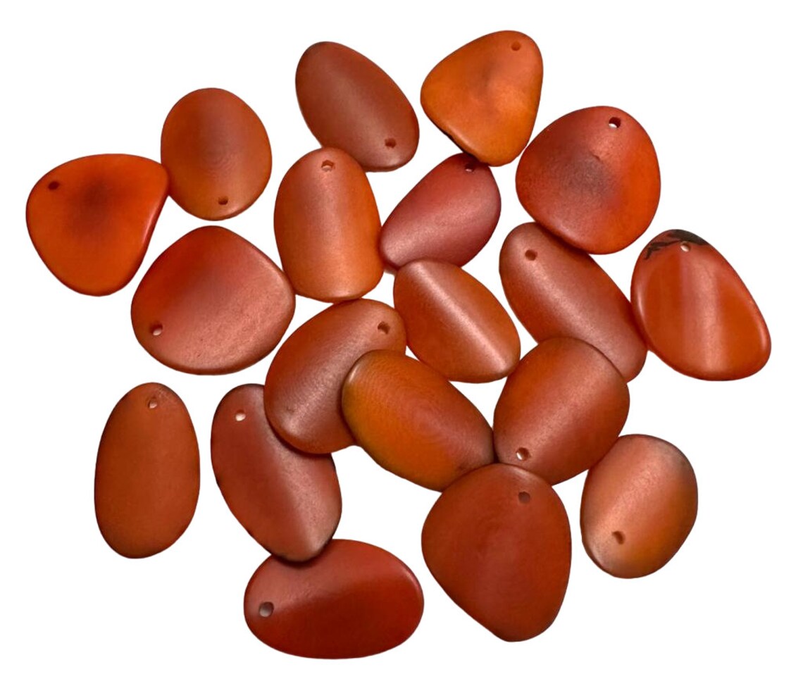 Tagua Chip Slices Beads. 30 Orange Pieces