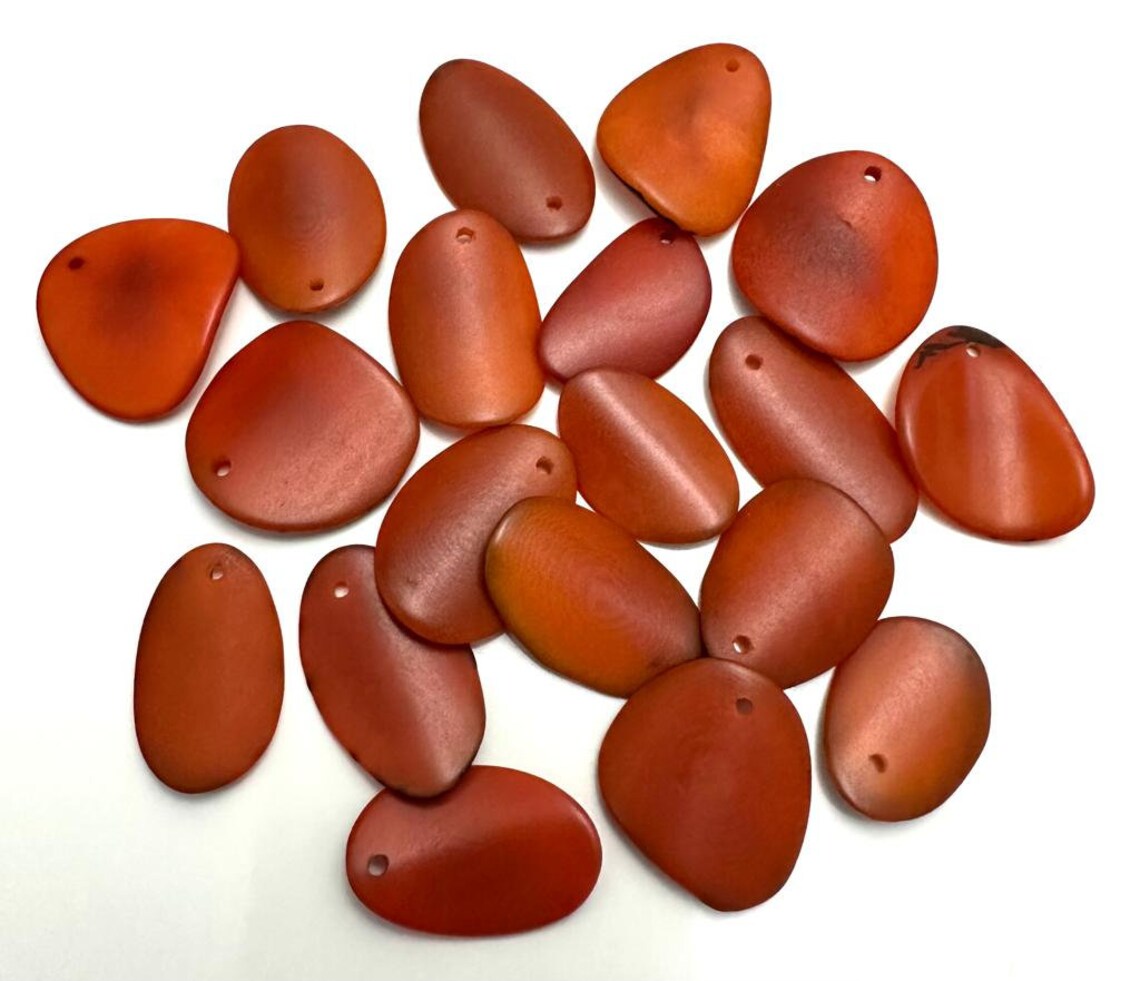 Tagua Chip Slices Beads. 30 Orange Pieces