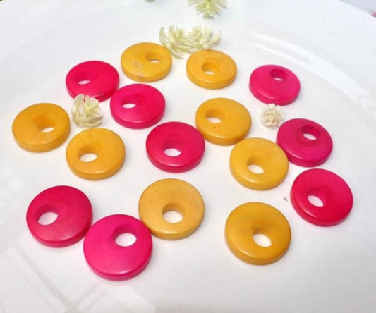 Tagua Donut Beads. 16 Bicolor Pieces