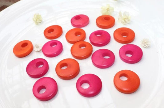 Tagua Donut Beads. 16 Bicolor Pieces