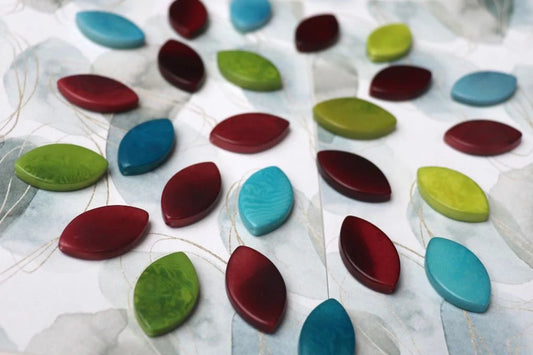 Tagua Leaf Beads. 25 Tricolor Pieces