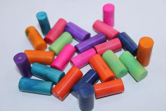 Tagua Cylinder Beads. 84 Multicolored Pieces