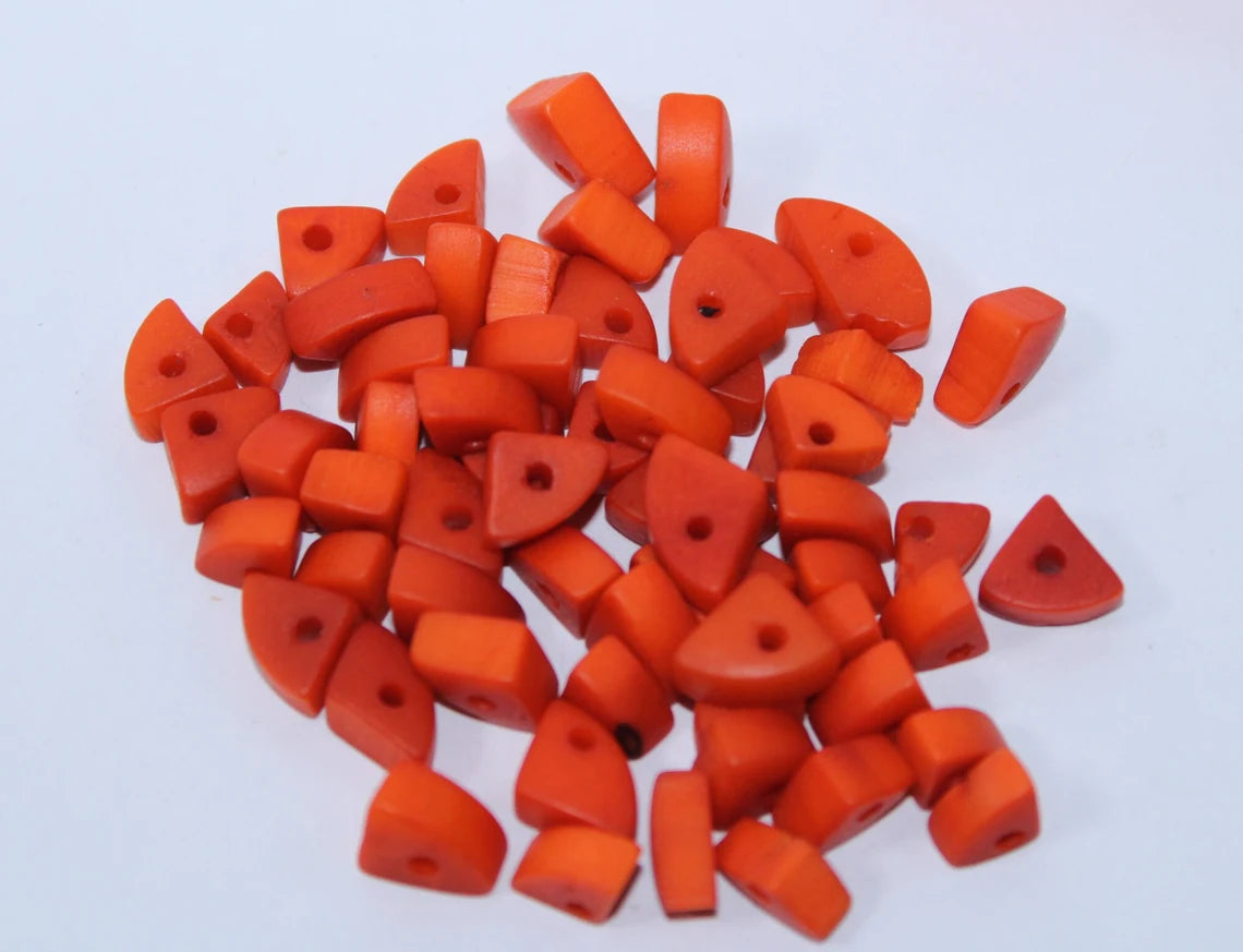 Tagua Triangle Beads. 100 Orange Mini Pieces