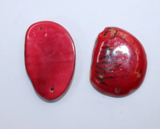 Tagua Slices Beads. 22 Red Pieces.