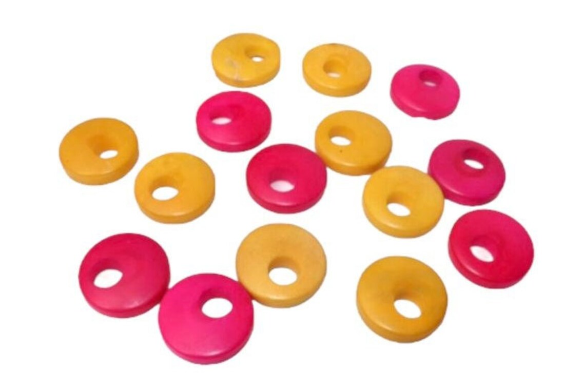 Tagua Donut Beads. 16 Bicolor Pieces