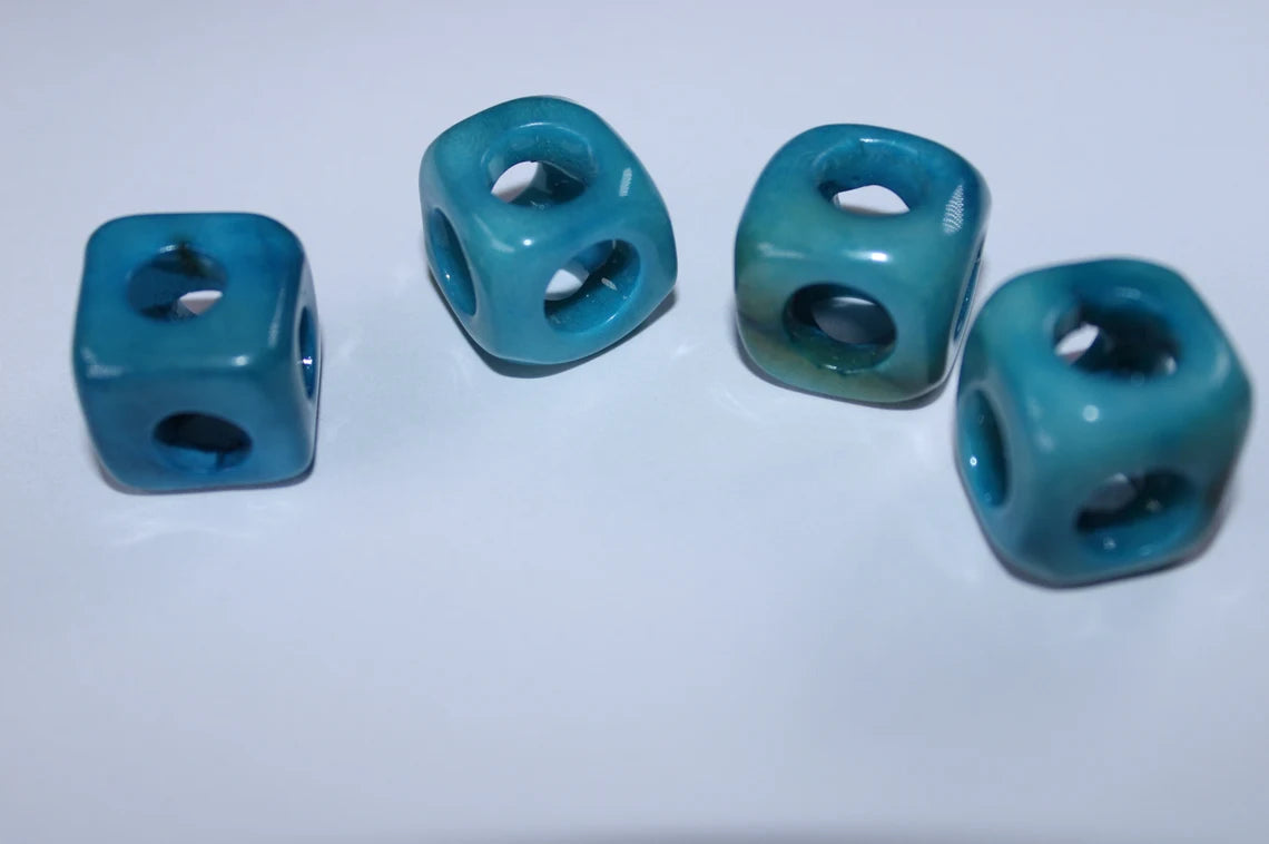 Tagua Cube Beads. 22 Multicolored Pieces