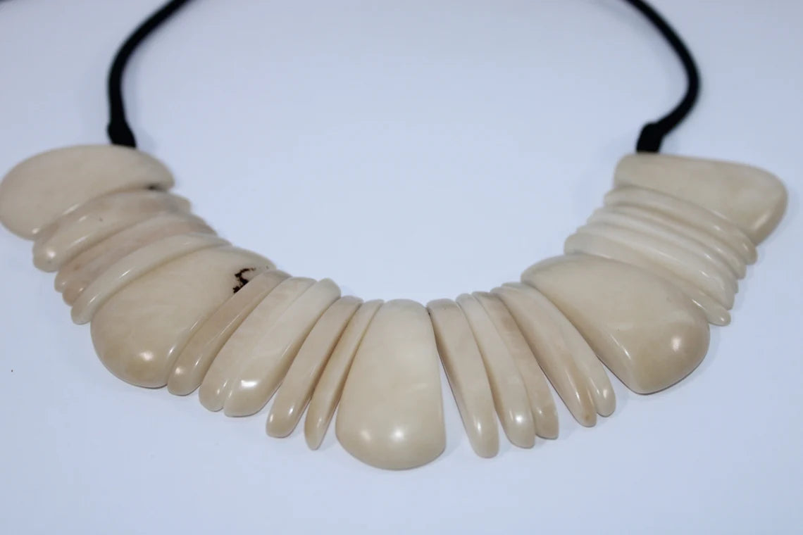 Tagua Necklace and Earrings Set in Beige Color.