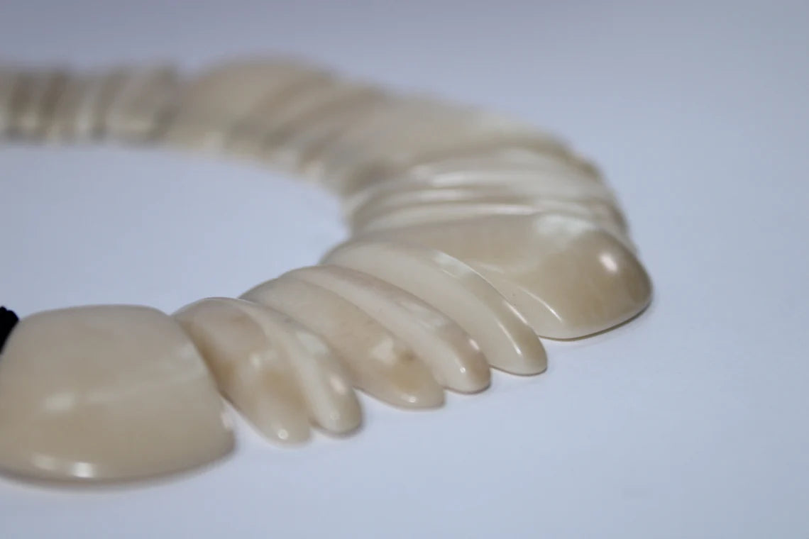 Tagua Necklace and Earrings Set in Beige Color.