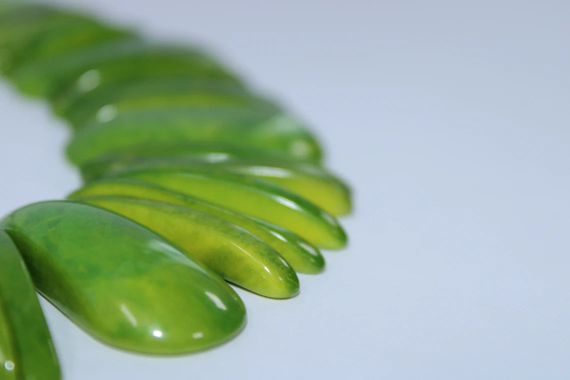 Tagua Necklace and Earrings Set in Green Color.