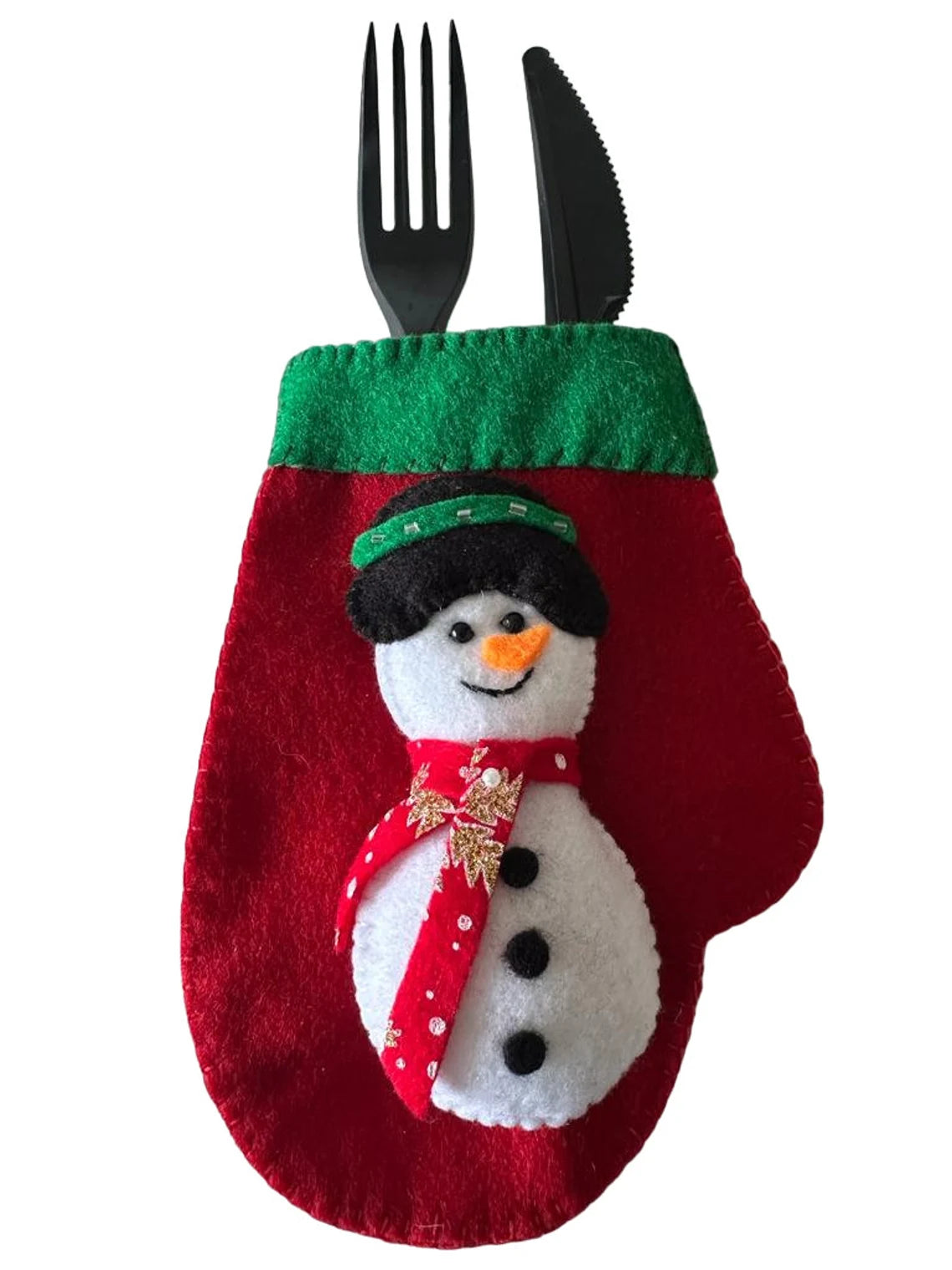 Christmas Snowman Glove Silverware Bag.