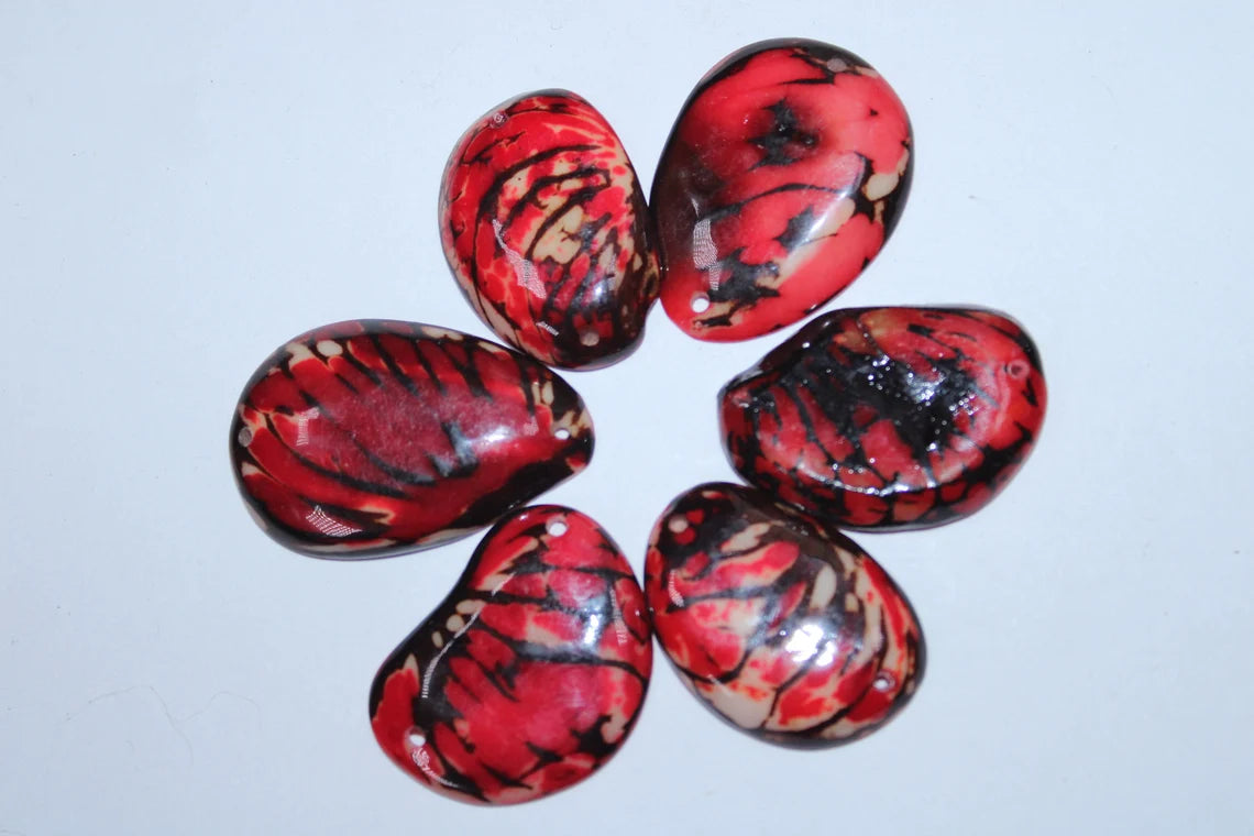 Tagua Slices Beads. 22 Red Pieces.