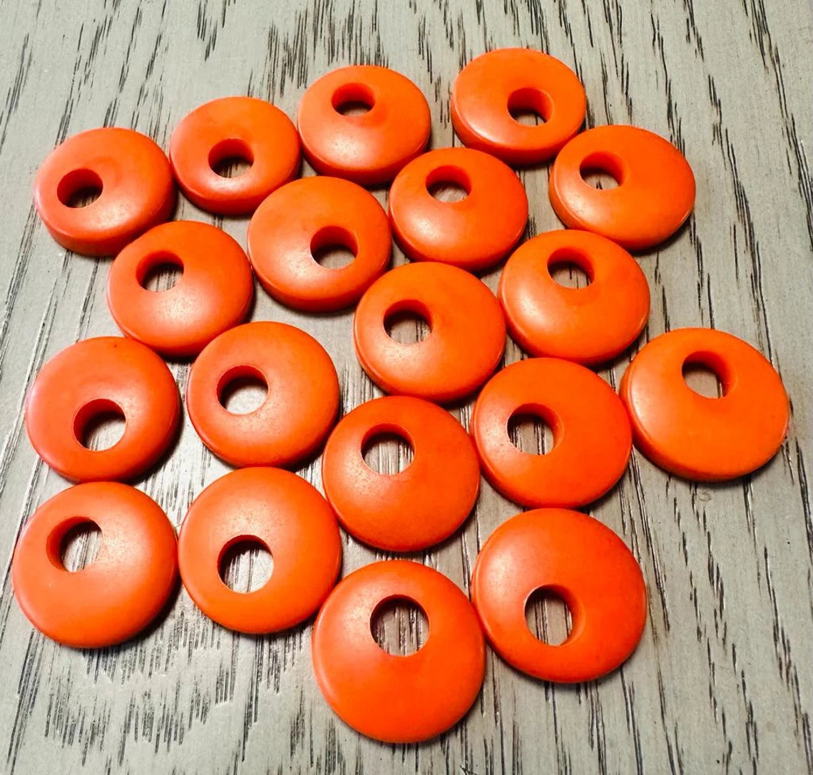 Tagua Donut Beads. 20 Orange, Yellow, Purple or Blue Pieces.