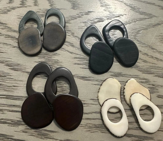 Tagua Hoop and Slice Beads. 16 Black, Gray and White Pieces.