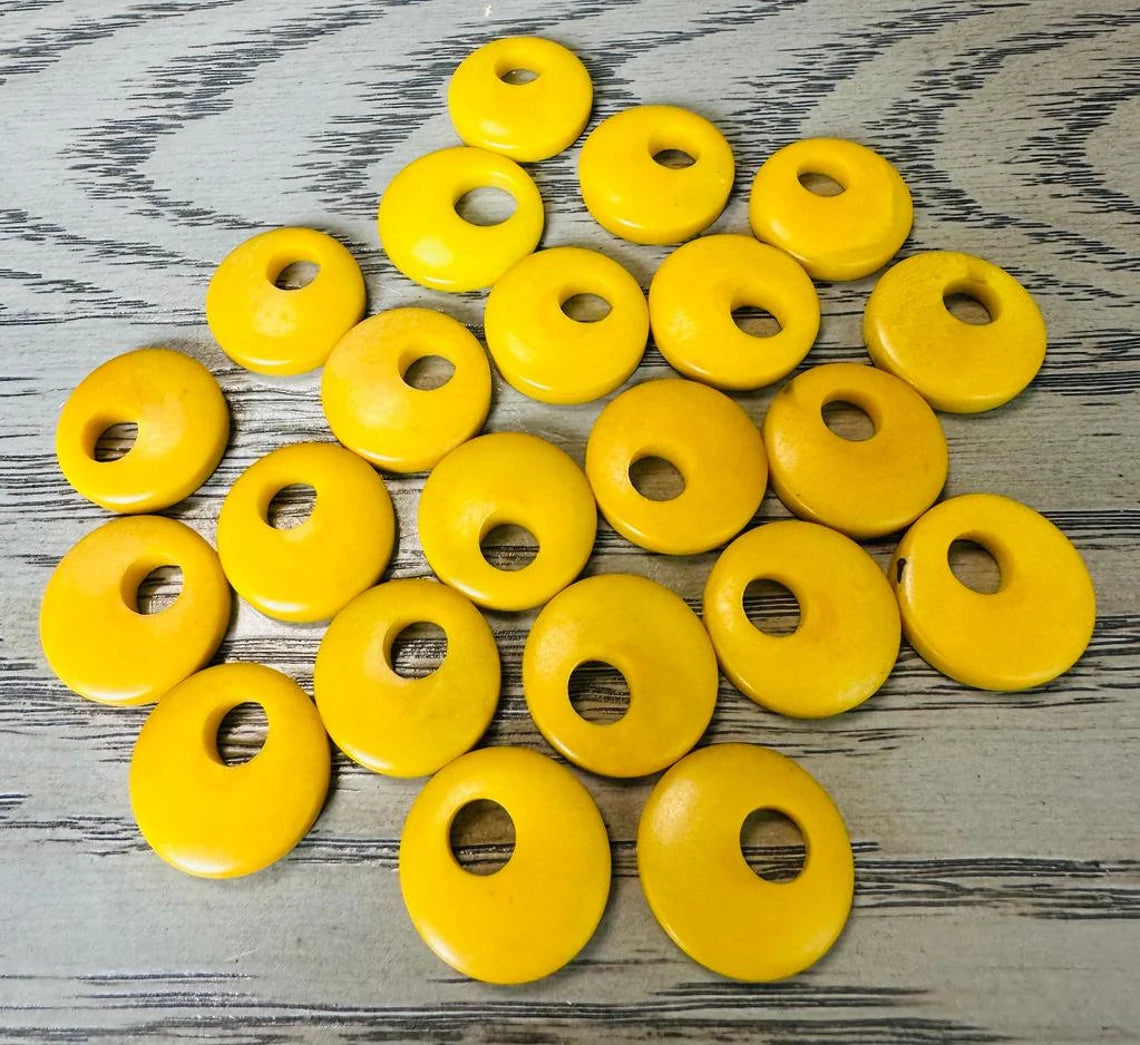 Tagua Donut Beads. 20 Orange, Yellow, Purple or Blue Pieces.