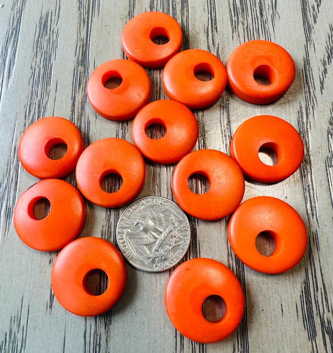 Tagua Donut Beads. 20 Orange, Yellow, Purple or Blue Pieces.